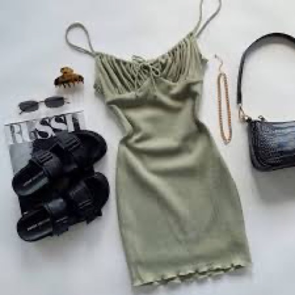 Princess Polly Slow Dancing Mini Dress - Sage - Picture 4 of 8